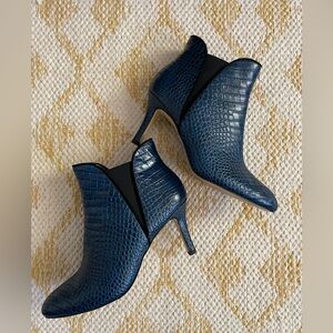 White House Black Market Leather Crocodile-Embossed Booties